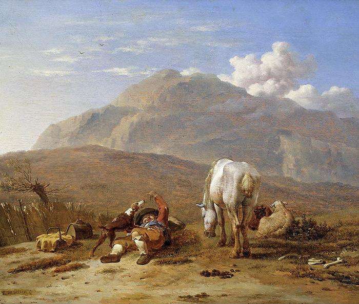 Karel Dujardin Southern landscape with young shepherd and dog oil painting image